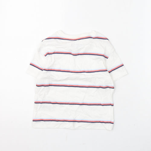 Marks and Spencer Boys White Striped Cotton Basic T-Shirt Size 2-3 Years Round Neck Pullover