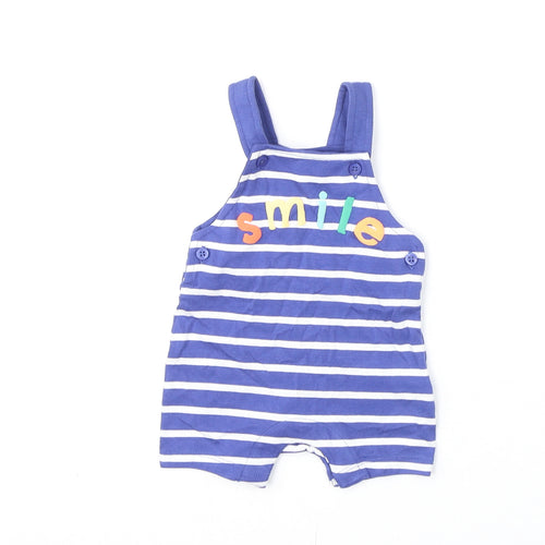 Marks and Spencer Baby Blue Striped Cotton Romper One-Piece Size 0-3 Months Snap - Smile