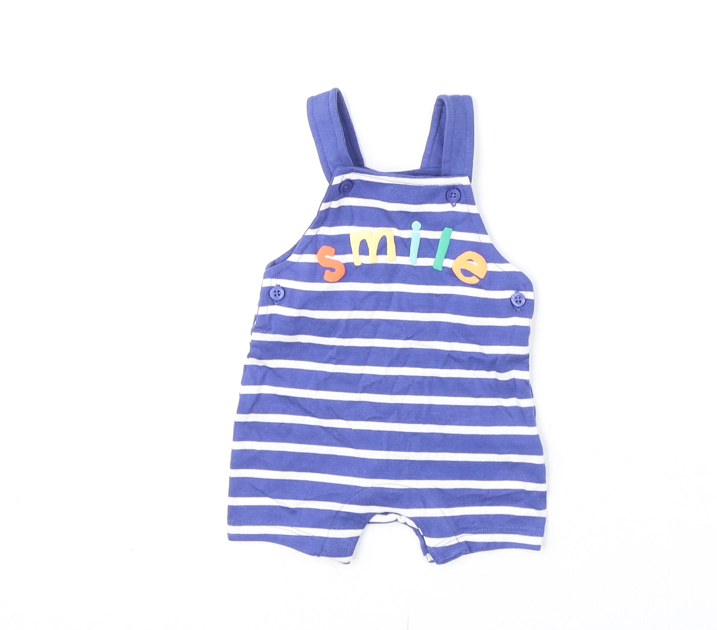 Marks and Spencer Baby Blue Striped Cotton Romper One-Piece Size 0-3 Months Snap - Smile