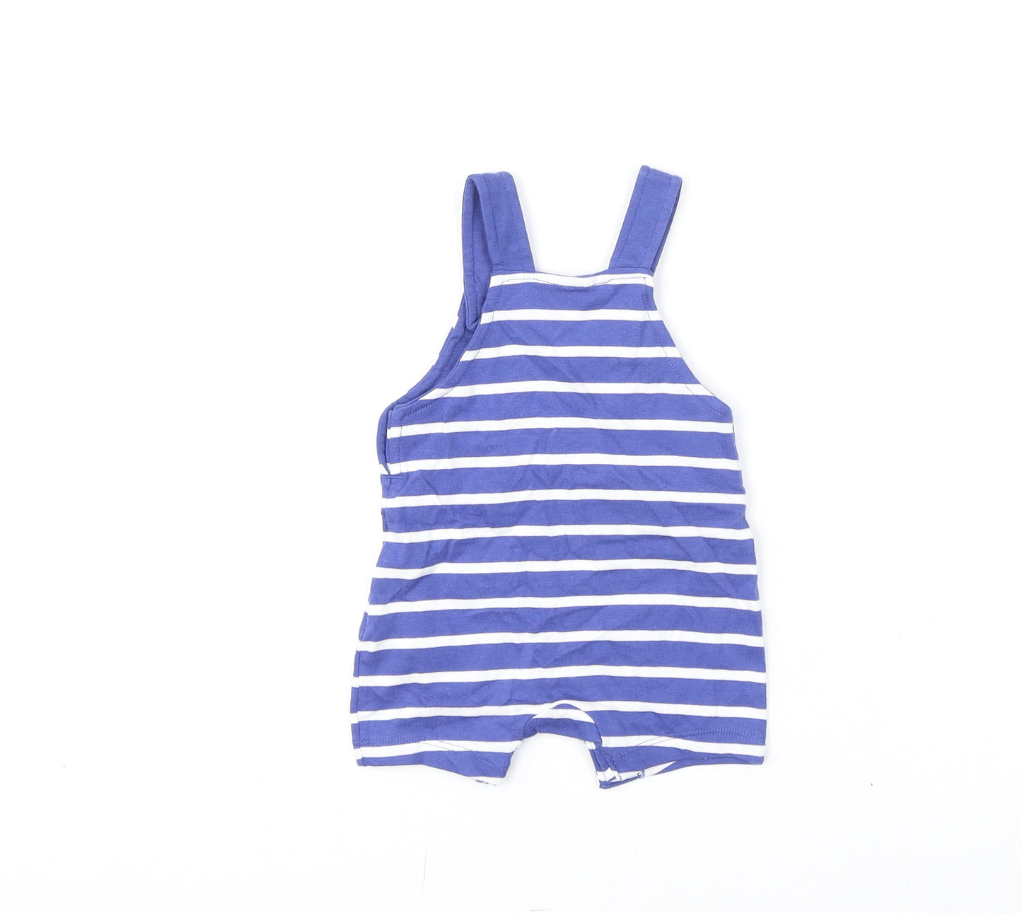 Marks and Spencer Baby Blue Striped Cotton Romper One-Piece Size 0-3 Months Snap - Smile