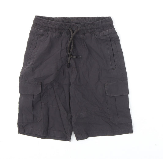 Marks and Spencer Boys Black Cotton Cargo Shorts Size 6-7 Years L6 in Regular Drawstring