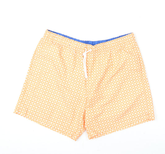 Marks and Spencer Mens Orange Geometric Polyester Bermuda Shorts Size L L6 in Regular Drawstring - Swim Shorts