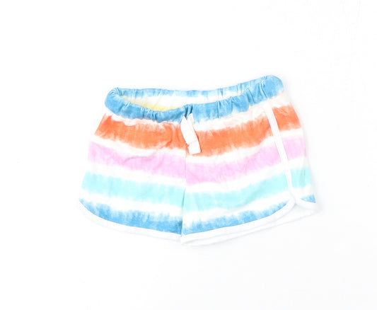 Marks and Spencer Girls Multicoloured Striped Cotton Sweat Shorts Size 3-4 Years Regular Drawstring