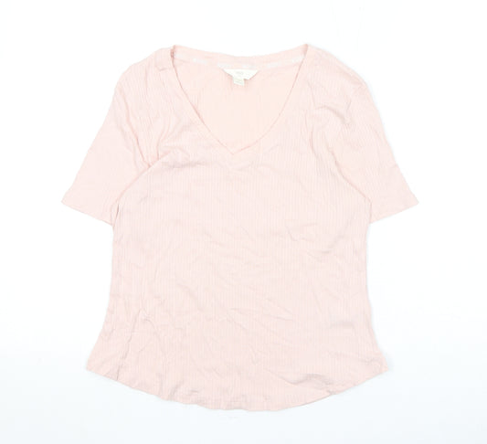 Marks and Spencer Womens Pink Solid Cotton Top Pyjama Top Size M - Ribbed