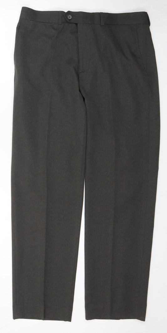 James Pringle Mens Grey Polyester Trousers Size 36 in L31 in Regular Zip