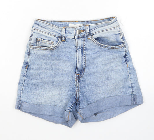 H&M Womens Blue Cotton Hot Pants Shorts Size 8 L3 in Regular Zip