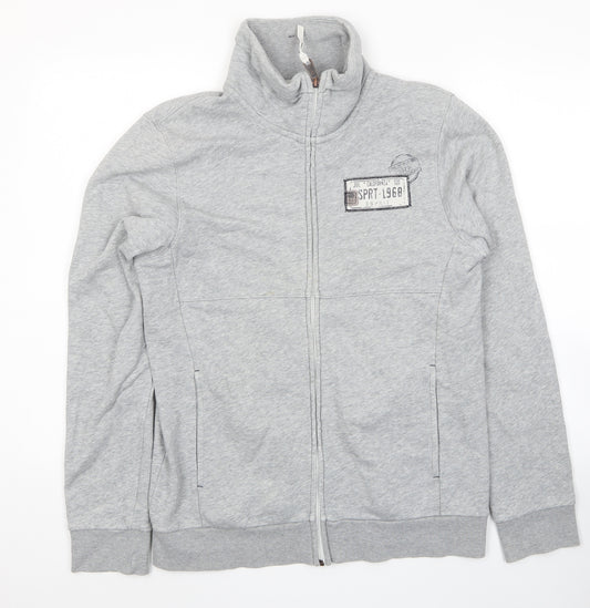 Esprit Mens Grey Cotton Full Zip Sweatshirt Size L - Logo