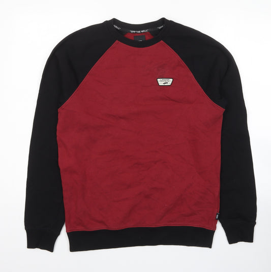 VANS Mens Red Cotton Pullover Sweatshirt Size S - Colourblock Pattern