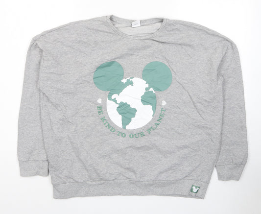 Disney Womens Grey Cotton Pullover Sweatshirt Size 16 Pullover - Mickey Mouse Be Kind To Our Planet