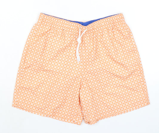 Marks and Spencer Mens Orange Geometric Polyester Bermuda Shorts Size S L6 in Regular Drawstring