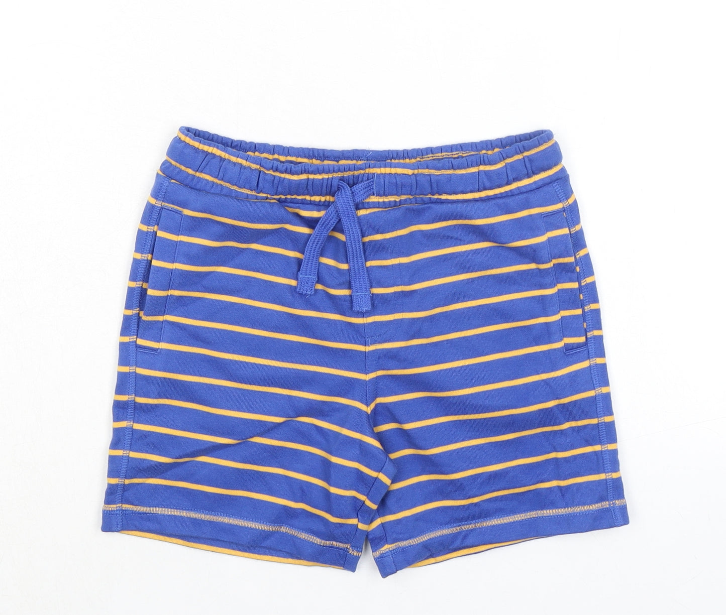 Marks and Spencer Boys Blue Striped Cotton Sweat Shorts Size 6-7 Years Regular Drawstring - Waist 24in Inside Leg 4in