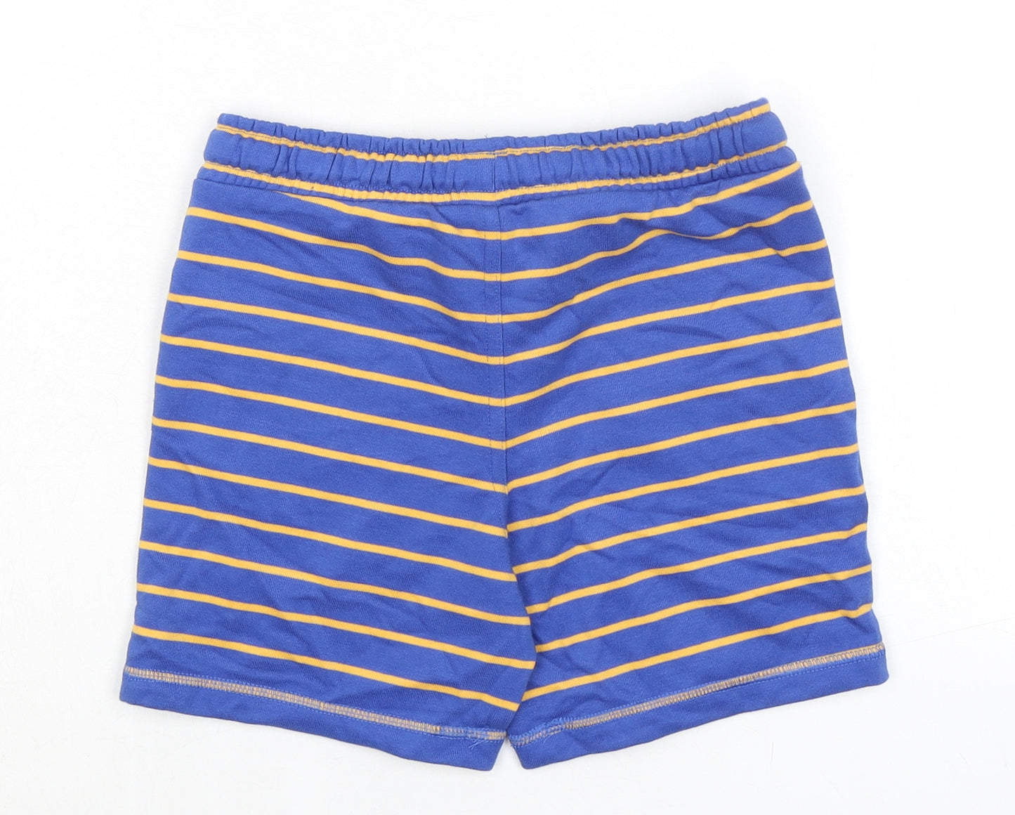 Marks and Spencer Boys Blue Striped Cotton Sweat Shorts Size 6-7 Years Regular Drawstring - Waist 24in Inside Leg 4in