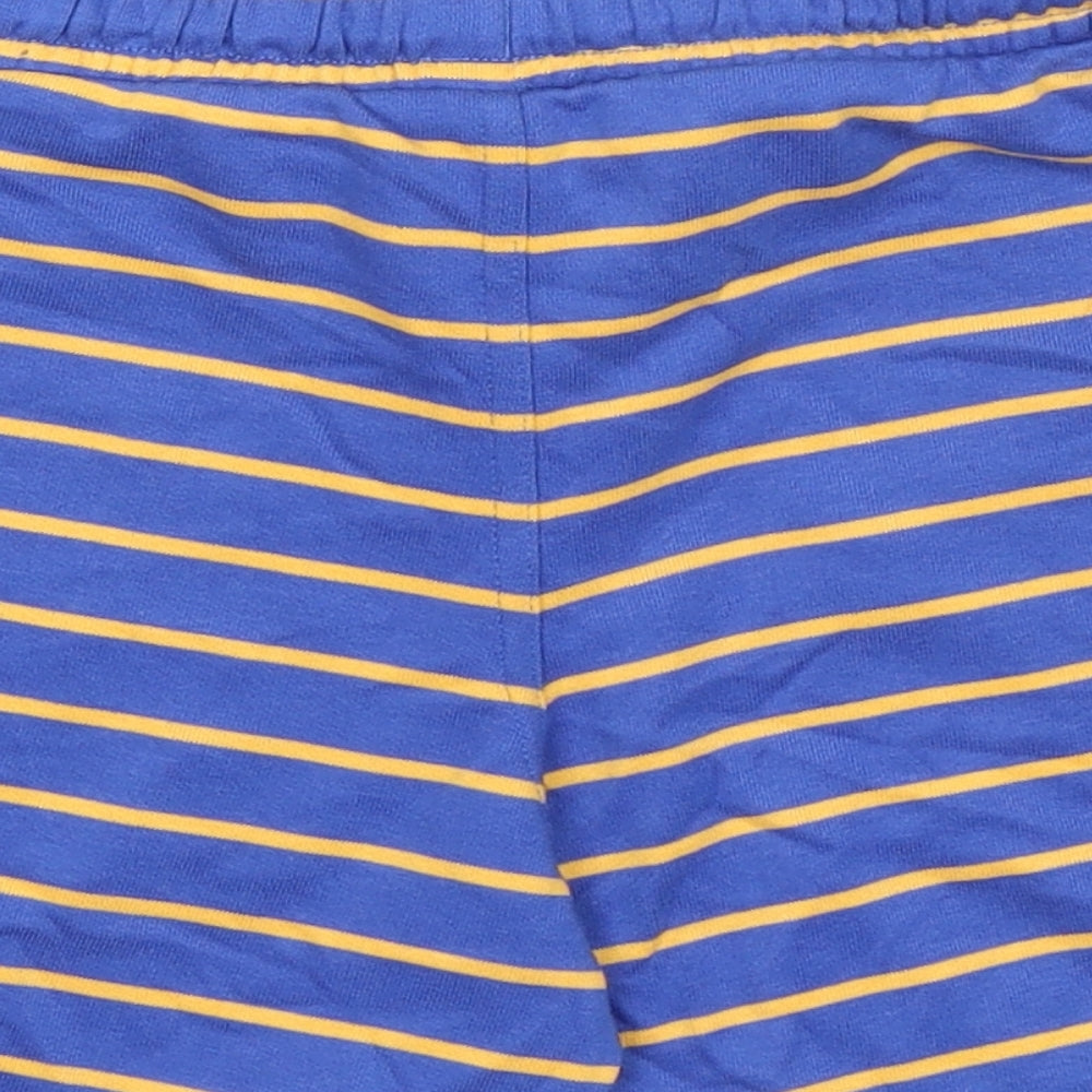 Marks and Spencer Boys Blue Striped Cotton Sweat Shorts Size 6-7 Years Regular Drawstring - Waist 24in Inside Leg 4in