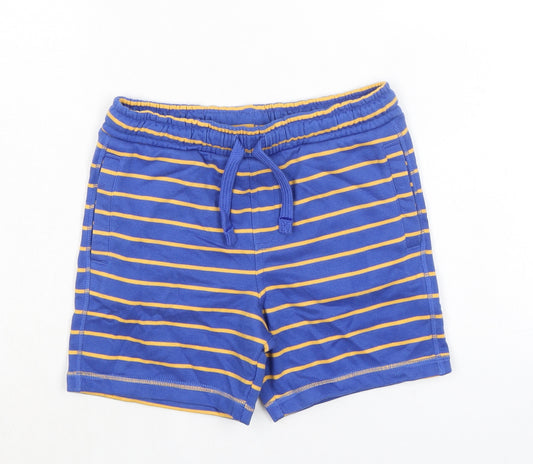 Marks and Spencer Boys Blue Striped Cotton Sweat Shorts Size 6-7 Years Regular Drawstring - Waist 24in Inside Leg 4in