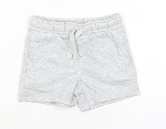 Marks and Spencer Boys Grey Cotton Sweat Shorts Size 2-3 Years Regular Drawstring - Waist 20in Inside Leg 2in