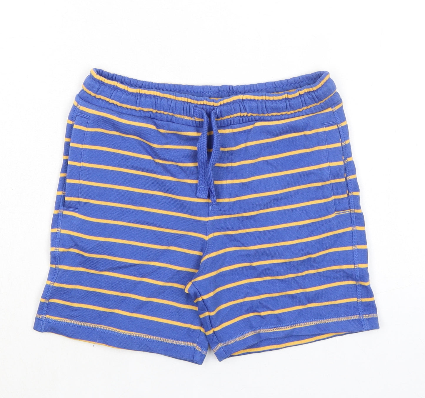 Marks and Spencer Boys Blue Striped Cotton Sweat Shorts Size 6-7 Years Regular Drawstring - Waist 24in Inside Leg 5in