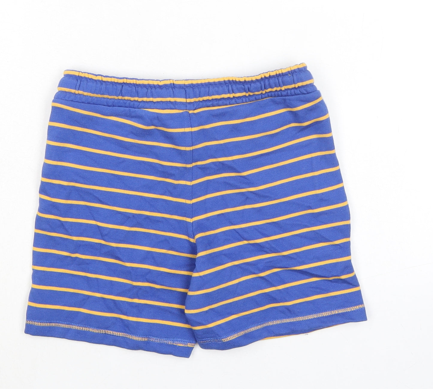 Marks and Spencer Boys Blue Striped Cotton Sweat Shorts Size 6-7 Years Regular Drawstring - Waist 24in Inside Leg 5in