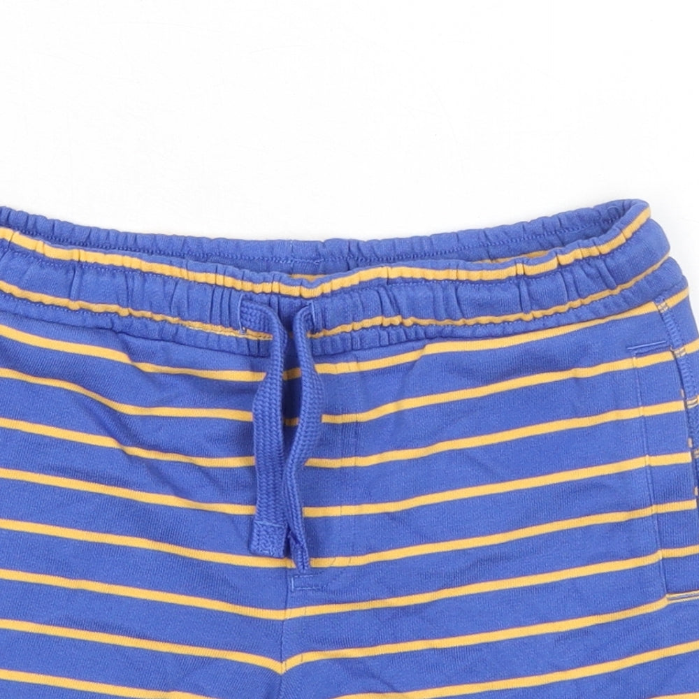 Marks and Spencer Boys Blue Striped Cotton Sweat Shorts Size 6-7 Years Regular Drawstring - Waist 24in Inside Leg 5in