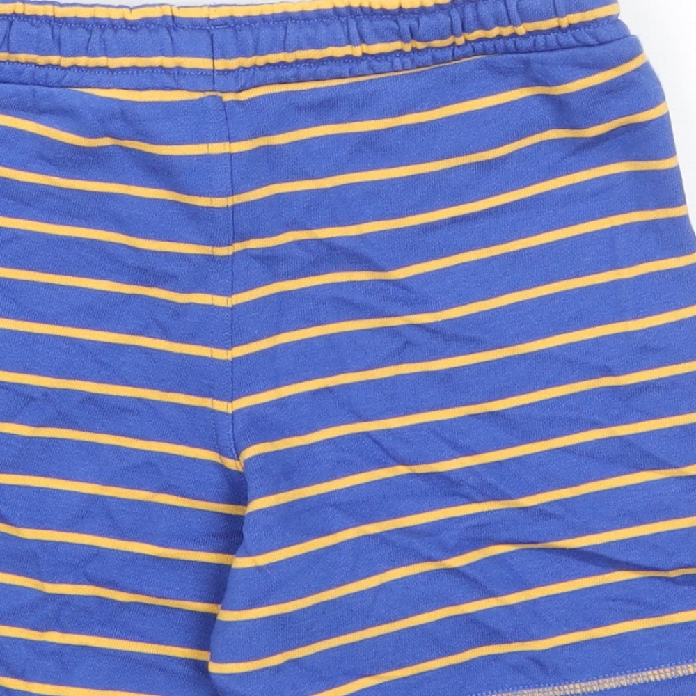 Marks and Spencer Boys Blue Striped Cotton Sweat Shorts Size 6-7 Years Regular Drawstring - Waist 24in Inside Leg 5in