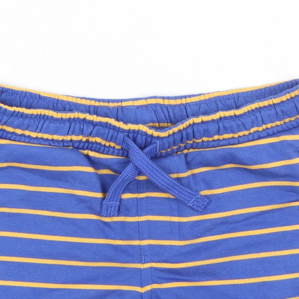 Marks and Spencer Boys Blue Striped Cotton Sweat Shorts Size 6-7 Years Regular Drawstring - Waist 22in Inside Leg 4in