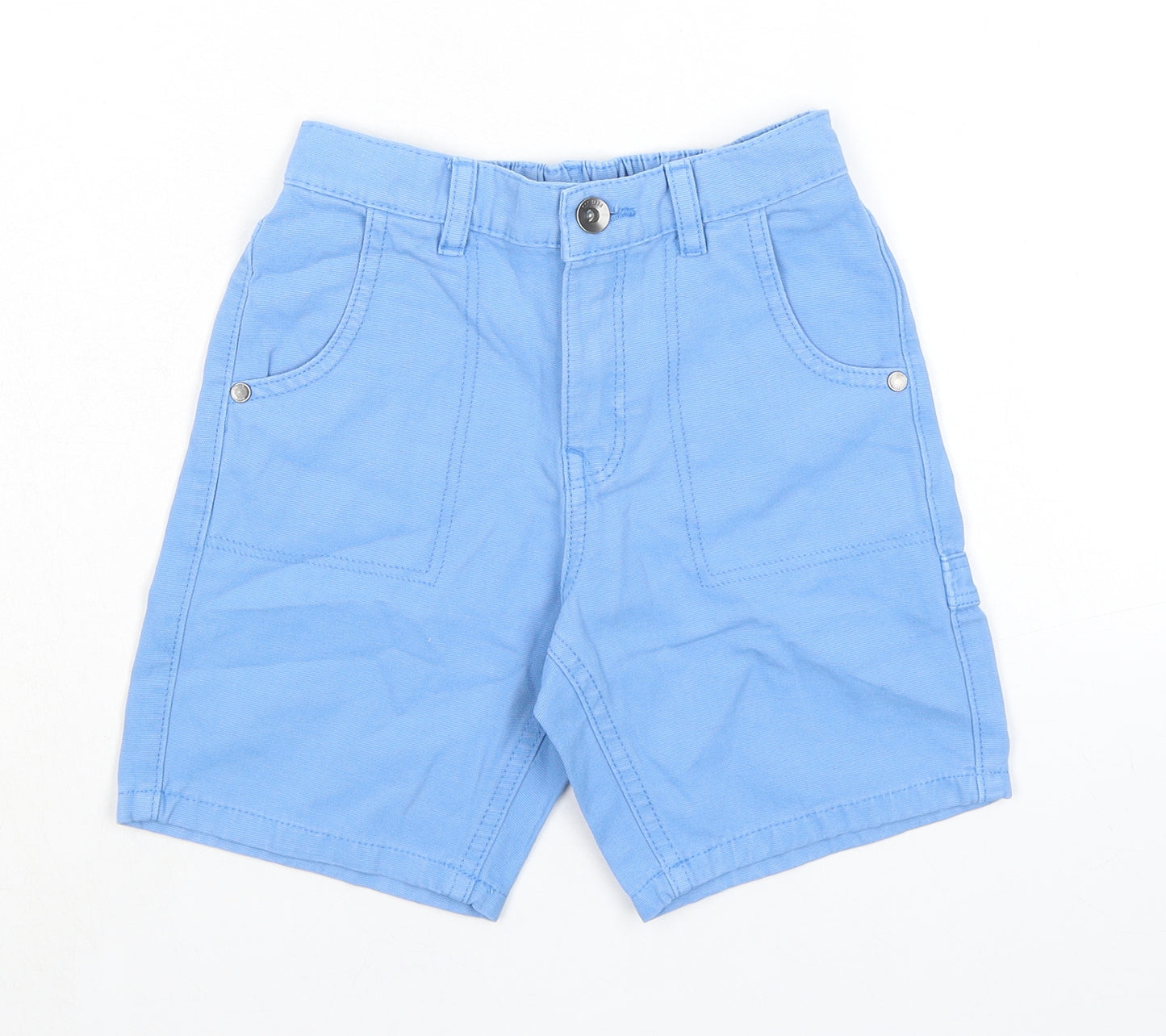 Marks and Spencer Boys Blue 100% Cotton Chino Shorts Size 6-7 Years Regular Zip - Waist 21in Inside Leg 6in