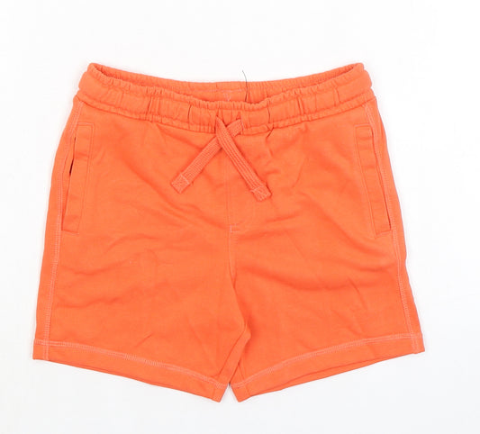 Marks and Spencer Boys Orange Cotton Sweat Shorts Size 5-6 Years Regular Drawstring - Waist 24in Inside Leg 4.5in