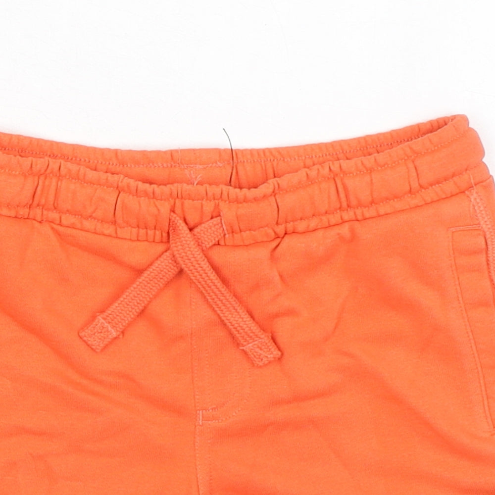 Marks and Spencer Boys Orange Cotton Sweat Shorts Size 5-6 Years Regular Drawstring - Waist 24in Inside Leg 4.5in