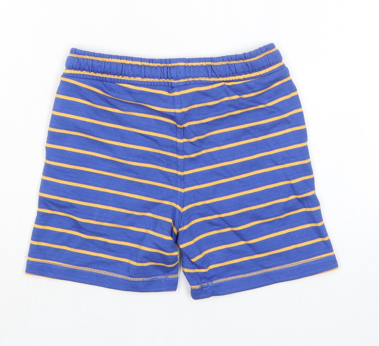 Marks and Spencer Boys Blue Striped Cotton Sweat Shorts Size 5-6 Years Regular Drawstring - Waist 22in Inside Leg 4in