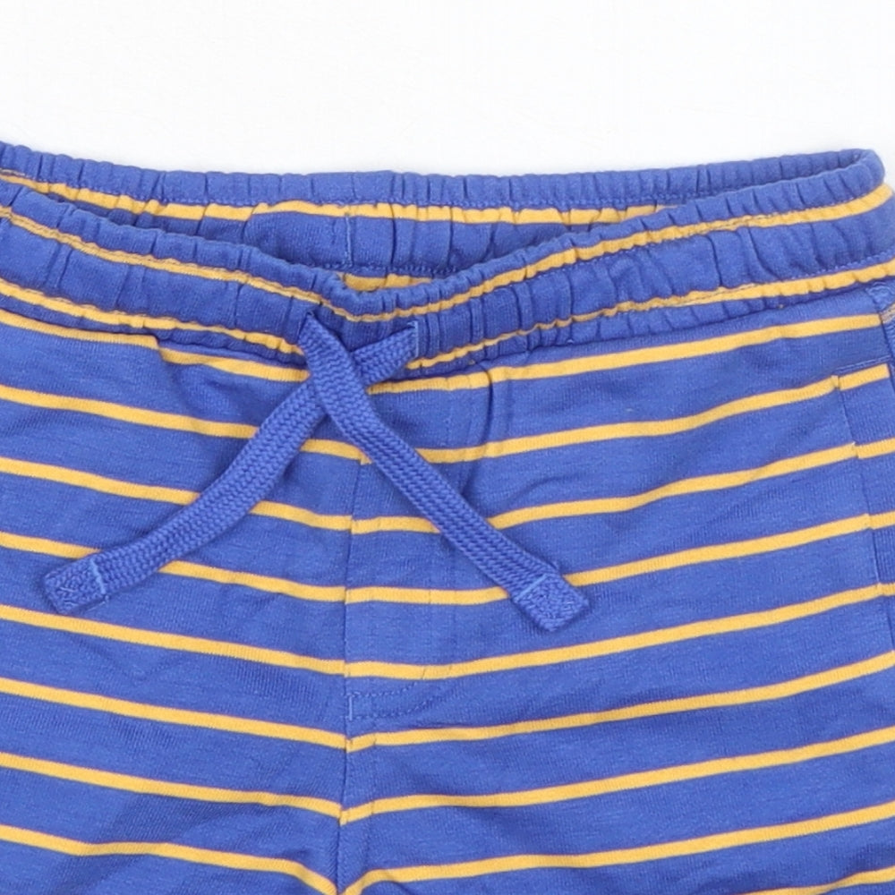 Marks and Spencer Boys Blue Striped Cotton Sweat Shorts Size 5-6 Years Regular Drawstring - Waist 22in Inside Leg 4in