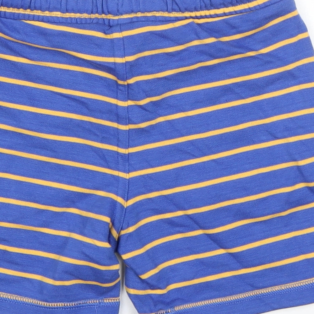 Marks and Spencer Boys Blue Striped Cotton Sweat Shorts Size 5-6 Years Regular Drawstring - Waist 22in Inside Leg 4in