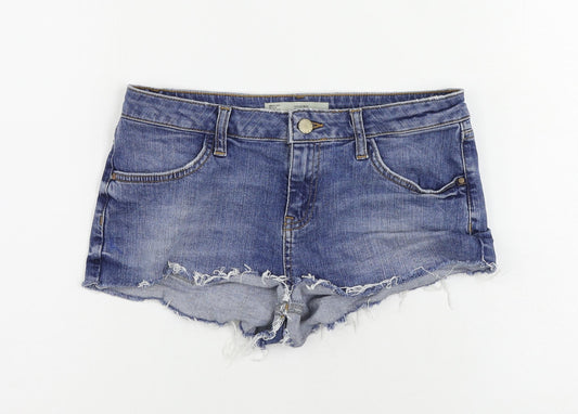 Topshop Womens Blue Cotton Hot Pants Shorts Size 10 L3 in Regular Zip