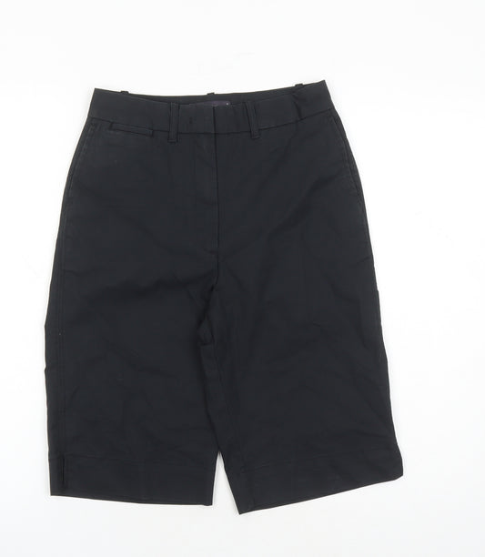 Marks and Spencer Womens Black Cotton Skimmer Shorts Size 6 L11 in Regular Zip - Pockets