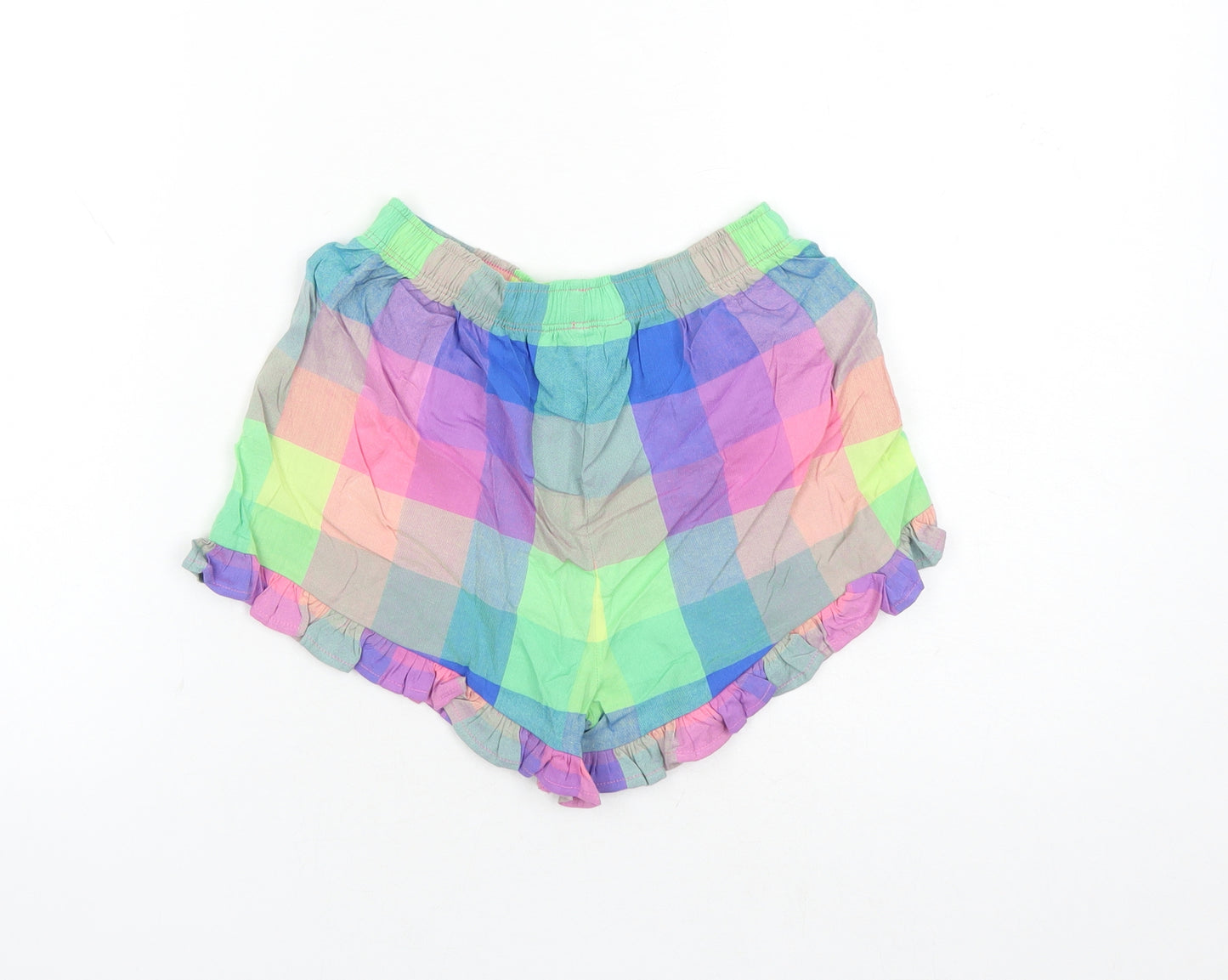 Marks and Spencer Girls Multicoloured Check Cotton Mom Shorts Size 6-7 Years Regular - Inside Leg 2 inches Elasticated Waist