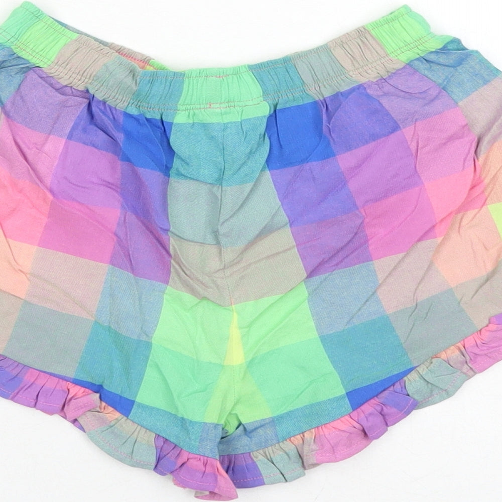 Marks and Spencer Girls Multicoloured Check Cotton Mom Shorts Size 6-7 Years Regular - Inside Leg 2 inches Elasticated Waist