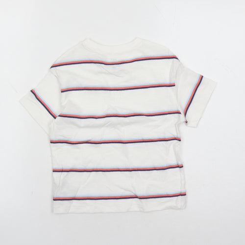 Marks and Spencer Boys White Striped Cotton Basic T-Shirt Size 4-5 Years Crew Neck Pullover