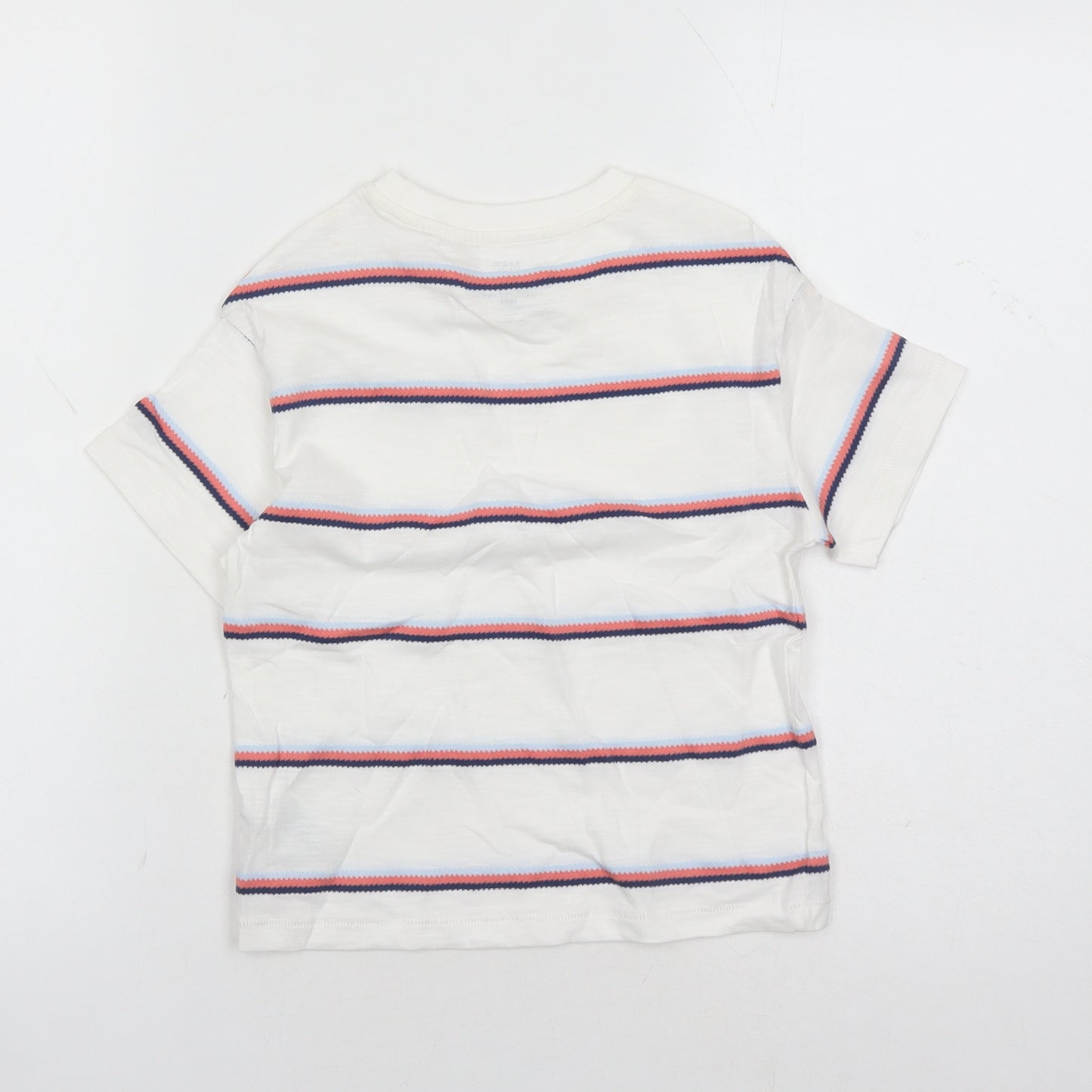 Marks and Spencer Boys White Striped Cotton Basic T-Shirt Size 4-5 Years Crew Neck Pullover