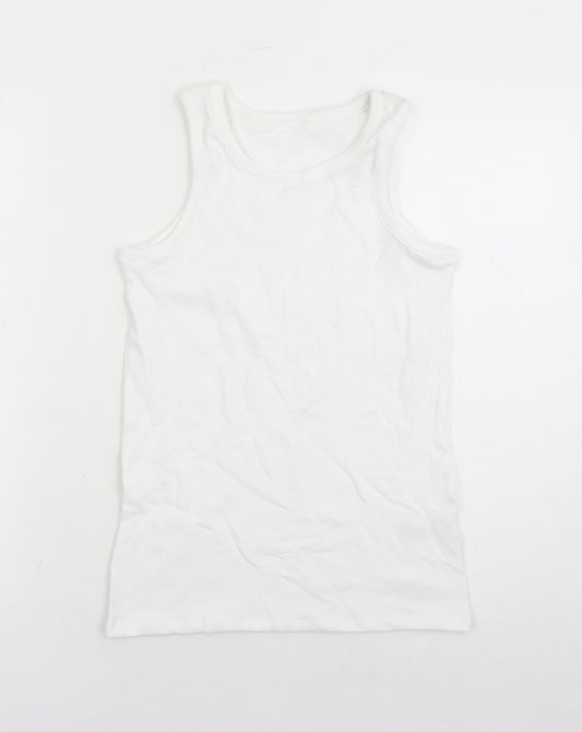 Marks and Spencer Girls White Cotton Basic Tank Size 13-14 Years Round Neck Pullover