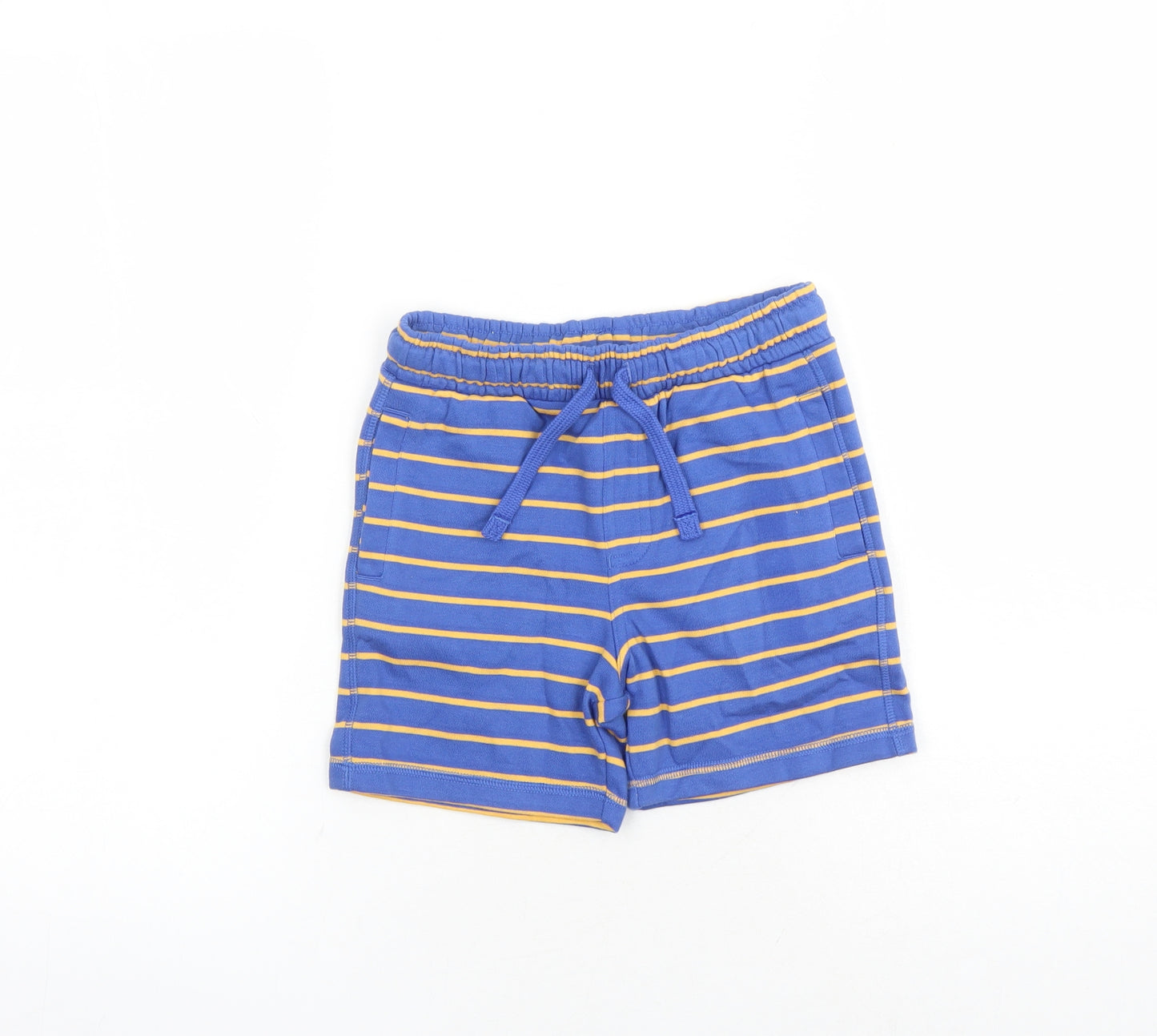 Marks and Spencer Boys Blue Striped Cotton Sweat Shorts Size 5-6 Years Regular Drawstring - Waist Size 22 inches Inside Leg 5 Inches Elasticated Waist