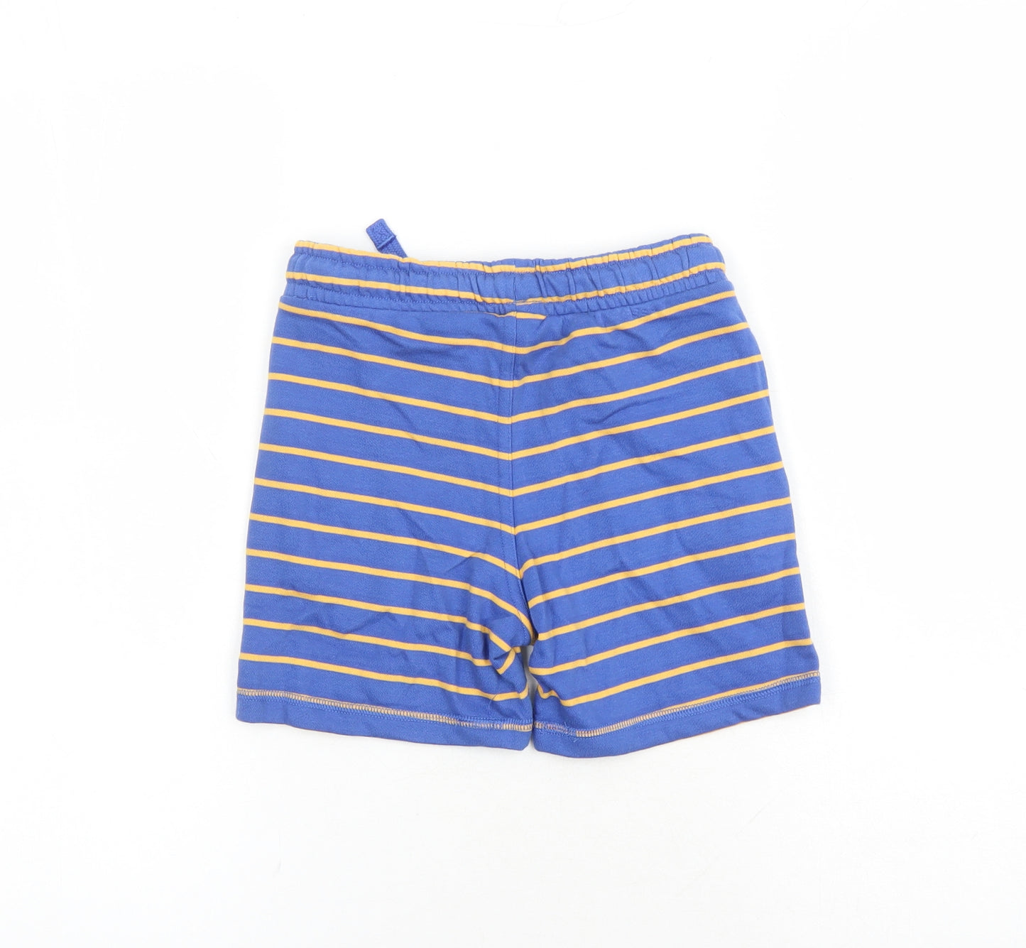 Marks and Spencer Boys Blue Striped Cotton Sweat Shorts Size 5-6 Years Regular Drawstring - Waist Size 22 inches Inside Leg 5 Inches Elasticated Waist