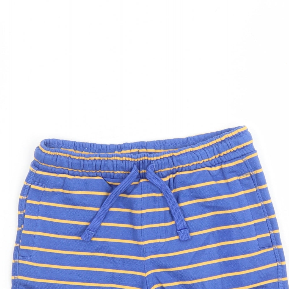 Marks and Spencer Boys Blue Striped Cotton Sweat Shorts Size 5-6 Years Regular Drawstring - Waist Size 22 inches Inside Leg 5 Inches Elasticated Waist