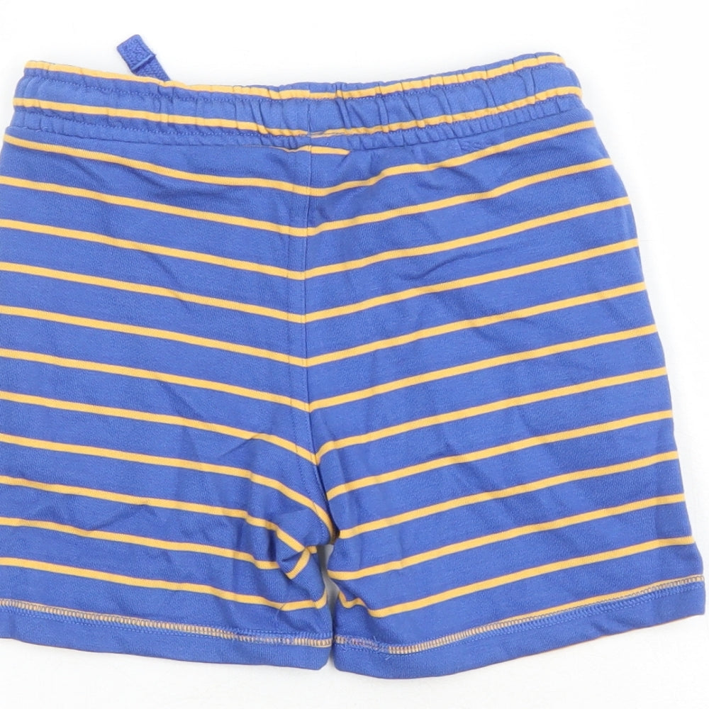 Marks and Spencer Boys Blue Striped Cotton Sweat Shorts Size 5-6 Years Regular Drawstring - Waist Size 22 inches Inside Leg 5 Inches Elasticated Waist