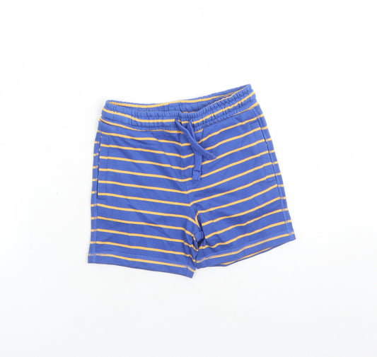 Marks and Spencer Boys Blue Striped Cotton Sweat Shorts Size 4-5 Years Regular Drawstring - Waist Size 22 inches Inside Leg 4 Inches Elasticated Waist