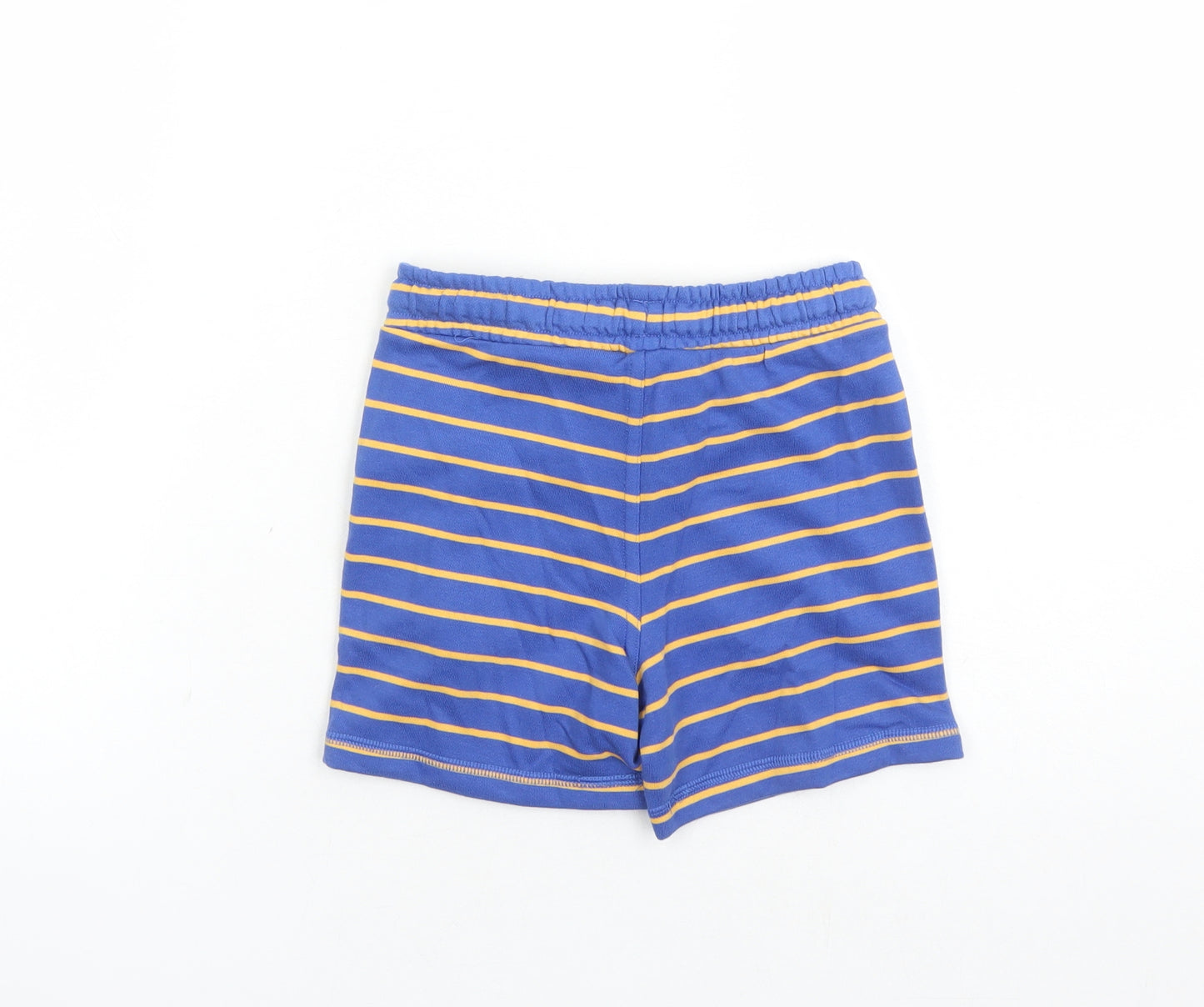 Marks and Spencer Boys Blue Striped Cotton Sweat Shorts Size 4-5 Years Regular Drawstring - Waist Size 22 inches Inside Leg 4 Inches Elasticated Waist