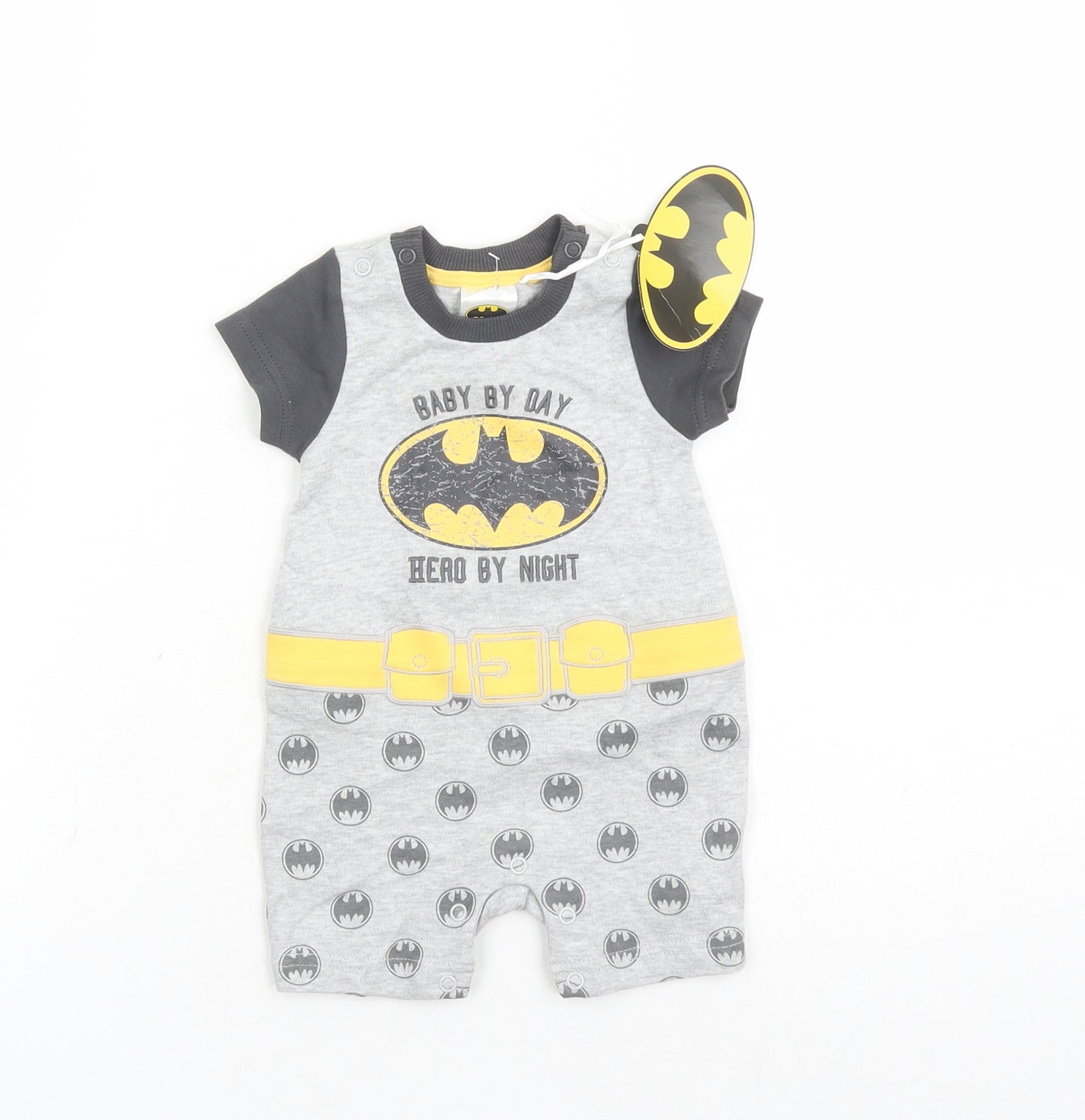 Batman Boys Grey Geometric Cotton Babygrow One-Piece Size 0-3 Months Snap - Baby By Day Hero By Night