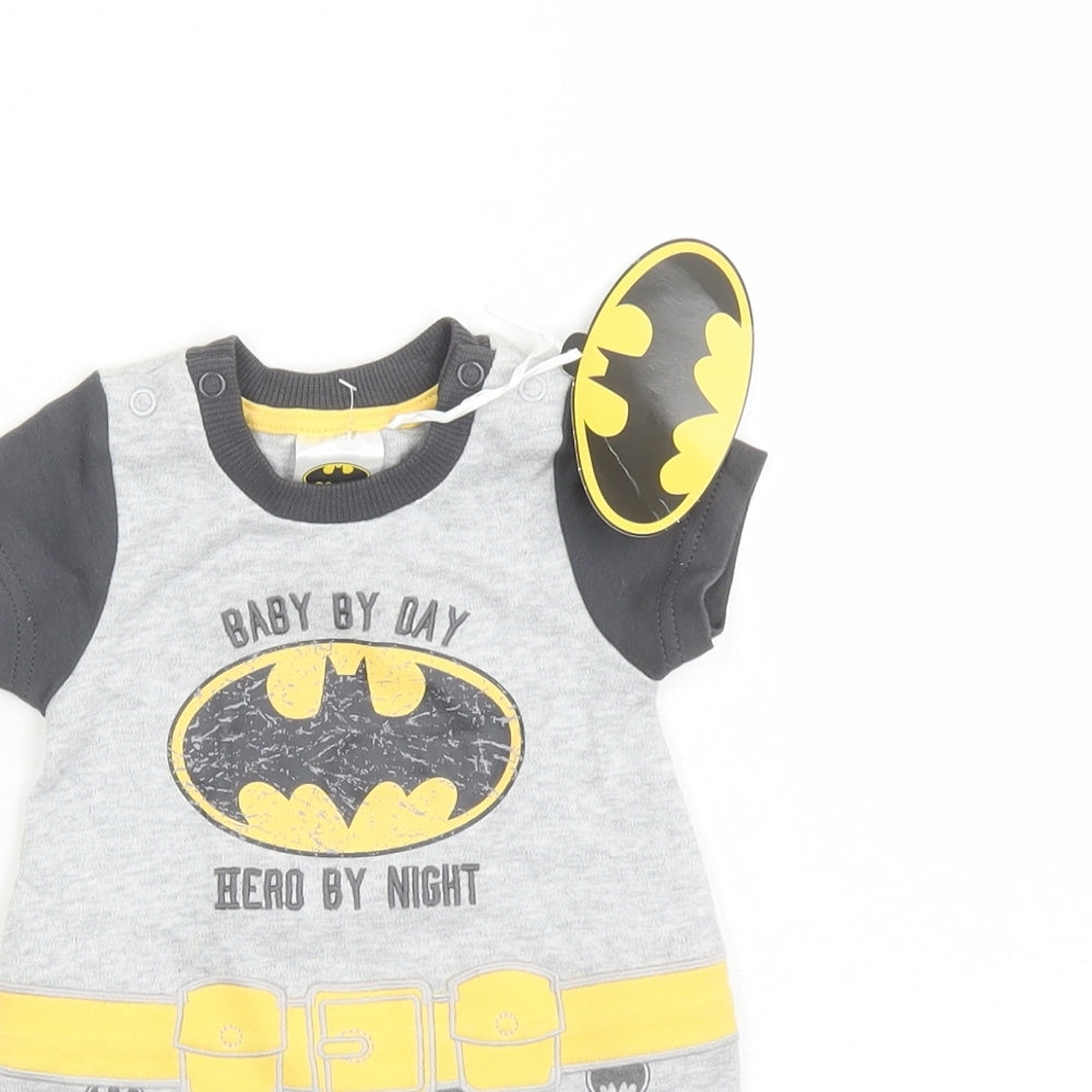 Batman Boys Grey Geometric Cotton Babygrow One-Piece Size 0-3 Months Snap - Baby By Day Hero By Night