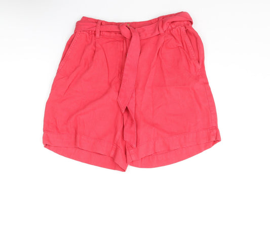 Per Una Womens Pink Cotton Paperbag Shorts Size 10 L5 in Regular Zip - Belted