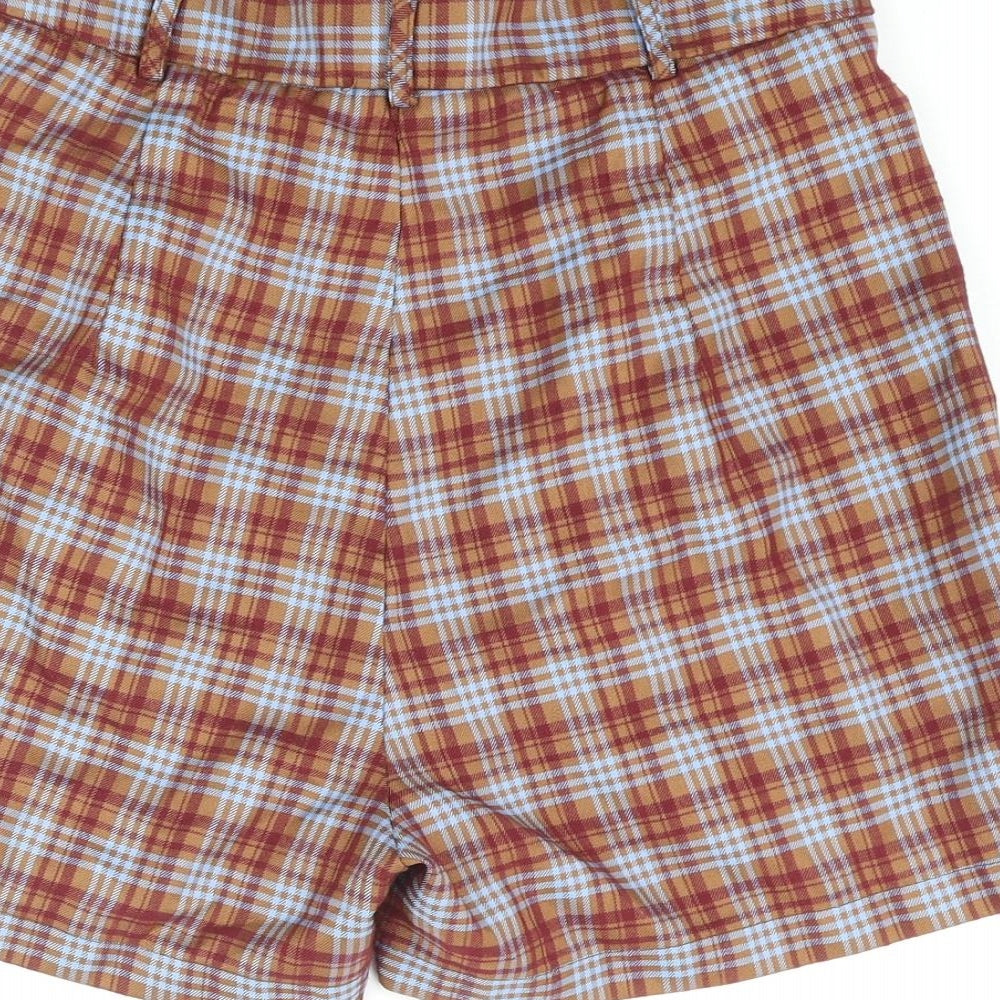 Cider Womens Multicoloured Check Polyester Basic Shorts Size S L3 in Regular Zip