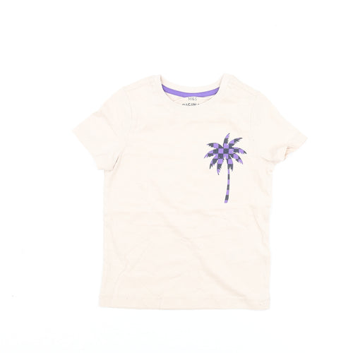 Marks and Spencer Boys Pink Cotton Basic T-Shirt Size 2-3 Years Round Neck Pullover - Palm Tree Print