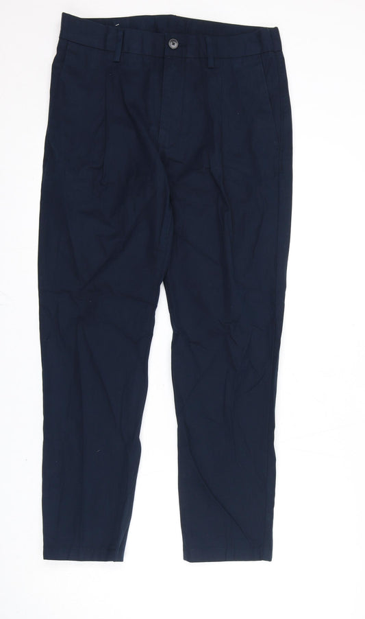 Marks and Spencer Mens Blue Cotton Trousers Size 30 in L29 in Regular Zip