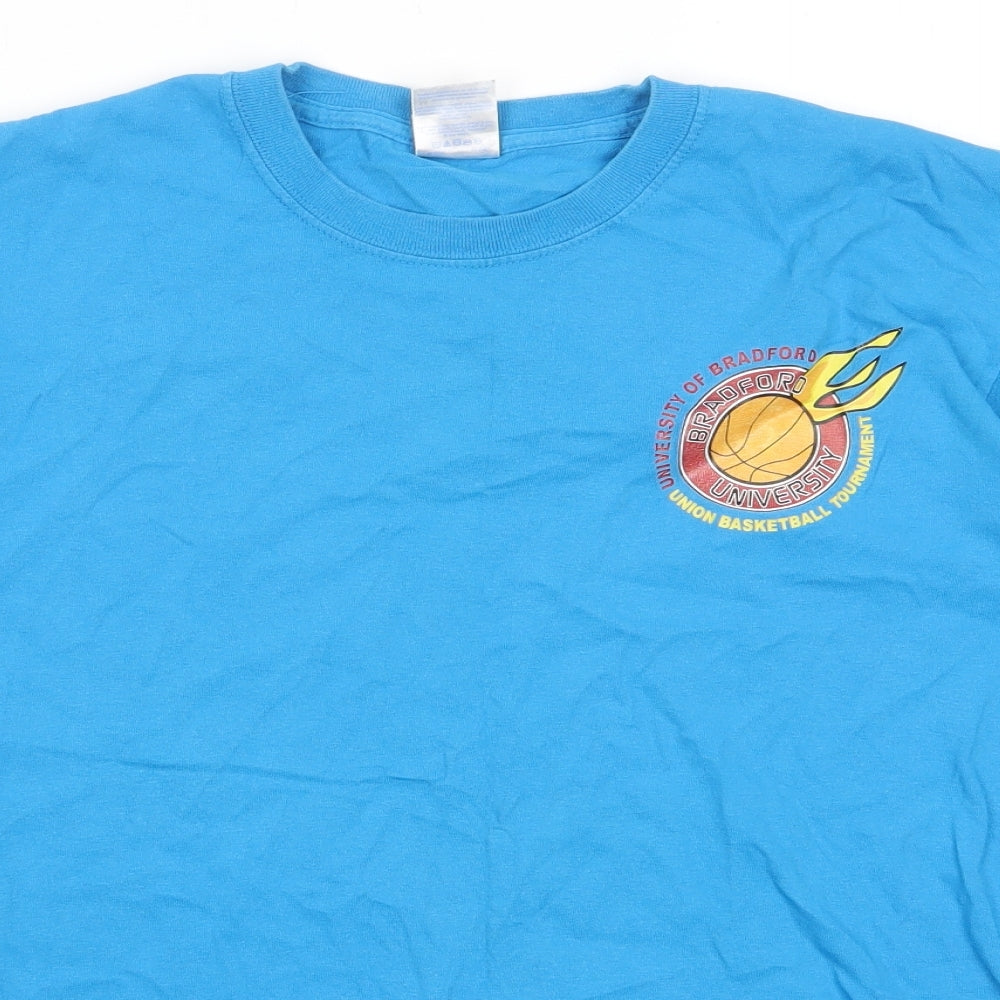 Gildan Mens Blue Cotton T-Shirt Size M Round Neck - University of Bradford Basketball